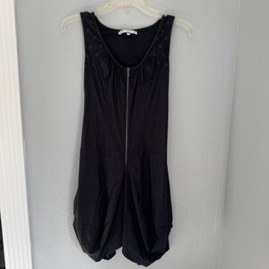 SUNLIGHT BLACK SLEEVELESS ZIP FRONT ASYMMETRICAL DRESS POLKA DOT WOMEN'S 1